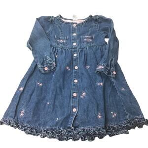 Oshkosh B' gosh Kids Girls Ruffled Long Sleeve Denim Dress Button Up Blue Size 6